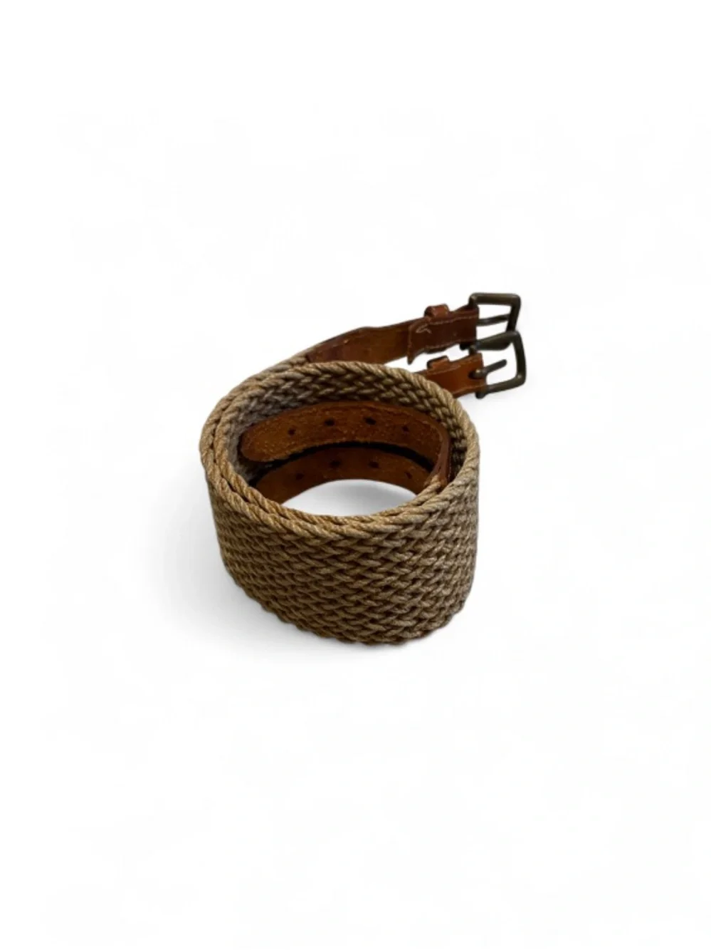 Vintage Banana Republic Woven Cotton and Leather Belt w/Double Brass Buckles